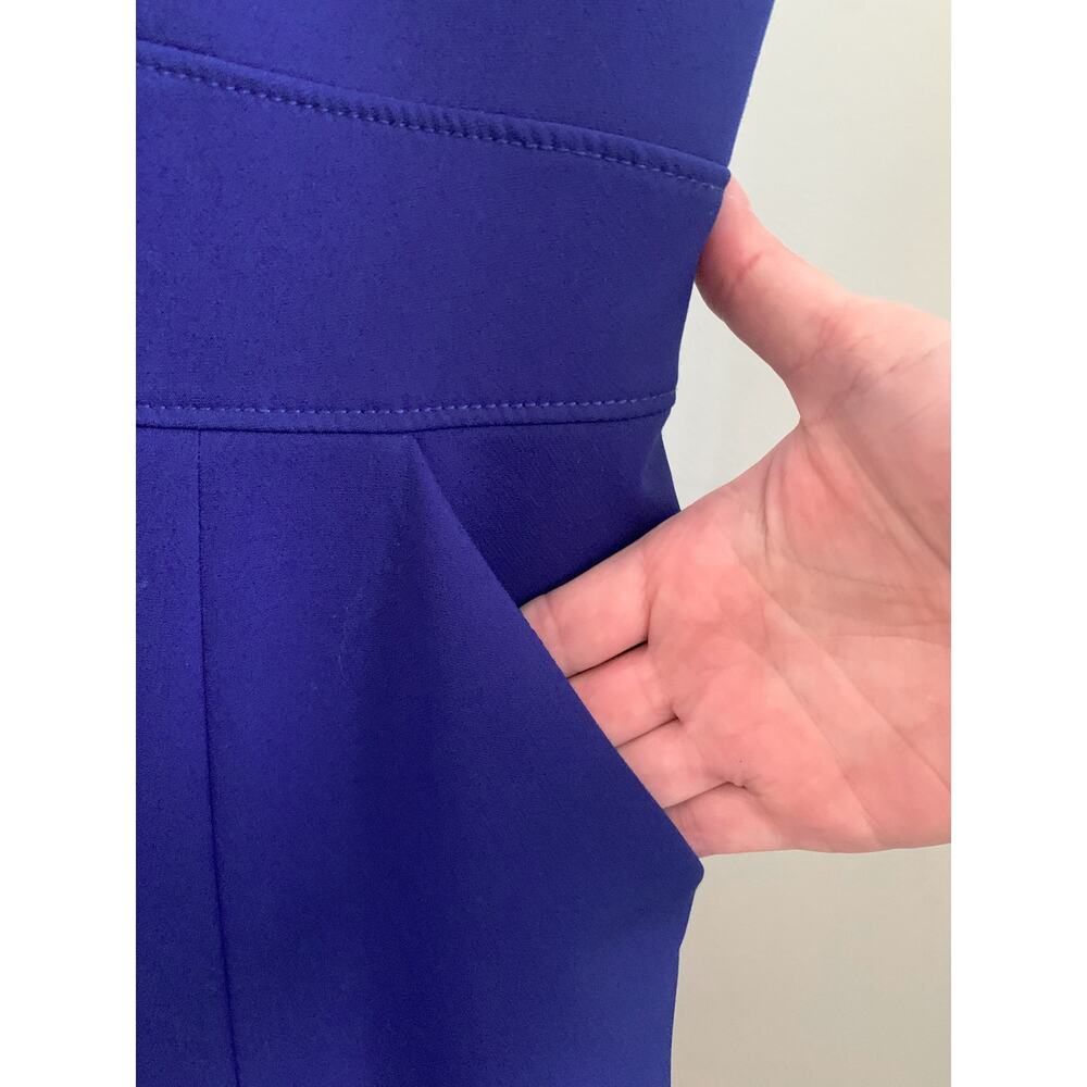 Tahari Arthur S. Levine Royal Blue Split V-Neck Sheath Dress Womens 8P Petite - Picture 5 of 7